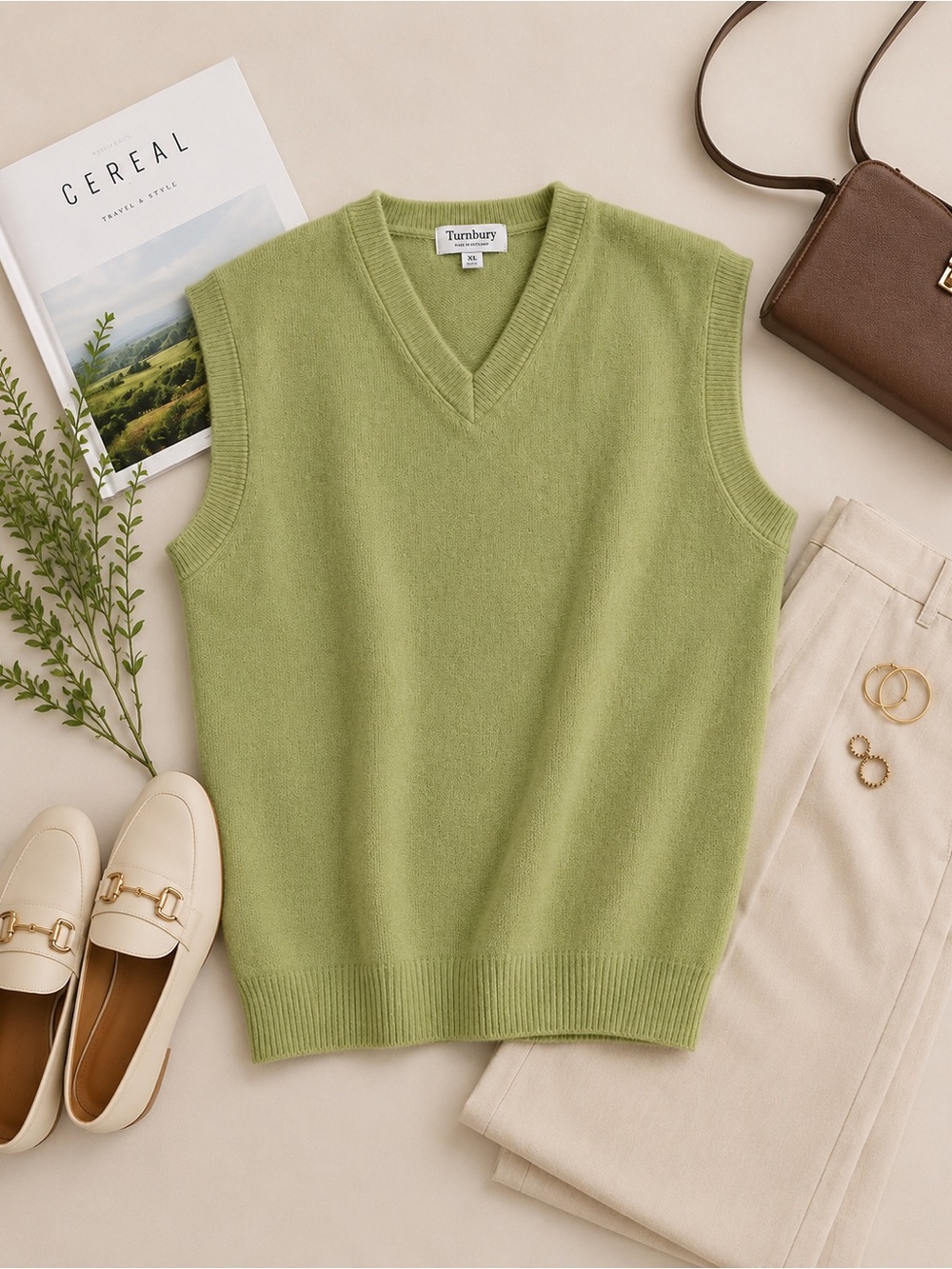 Turnbury Wool Blend Sweater Vest Sage Green V-Neck Preppy Classic